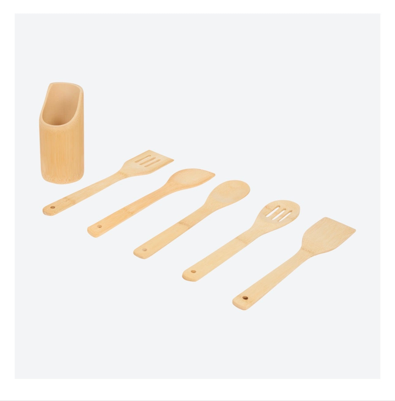 Set d’Ustensiles de Cuisine en Bambou – 6 Pièces avec Support